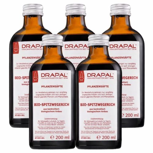 Drapal Bio Lándzsás Útifű Préslé, 5 db-os csomag (5x200 ml) - a légutak természetes támogatására