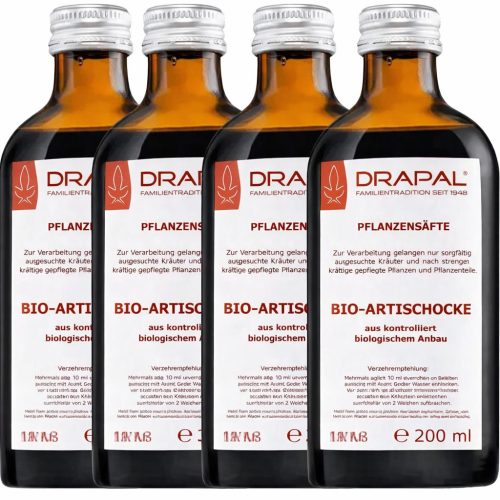 Drapal Bio Articsóka Préslé, 4 db-os csomag (4×200 ml) - az emésztés természetes támogatására