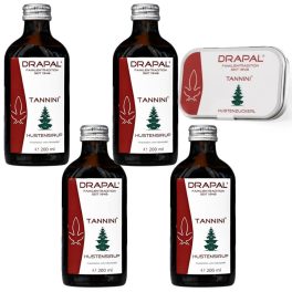   4 db Drapal TANNINI Erdeifenyőrügy Szirup Kakukkfűvel és Lándzsás Útifűvel, 200 ml + AJANDÉK Drapal Tannini Torokőr Cukorka - köhögés ellen